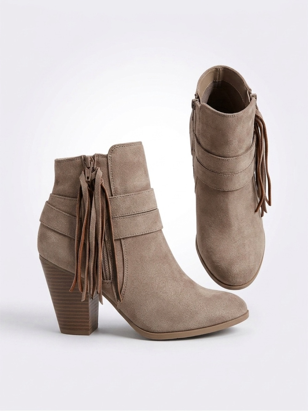 Soda Taupe Fringe Suede Ankle Boots
